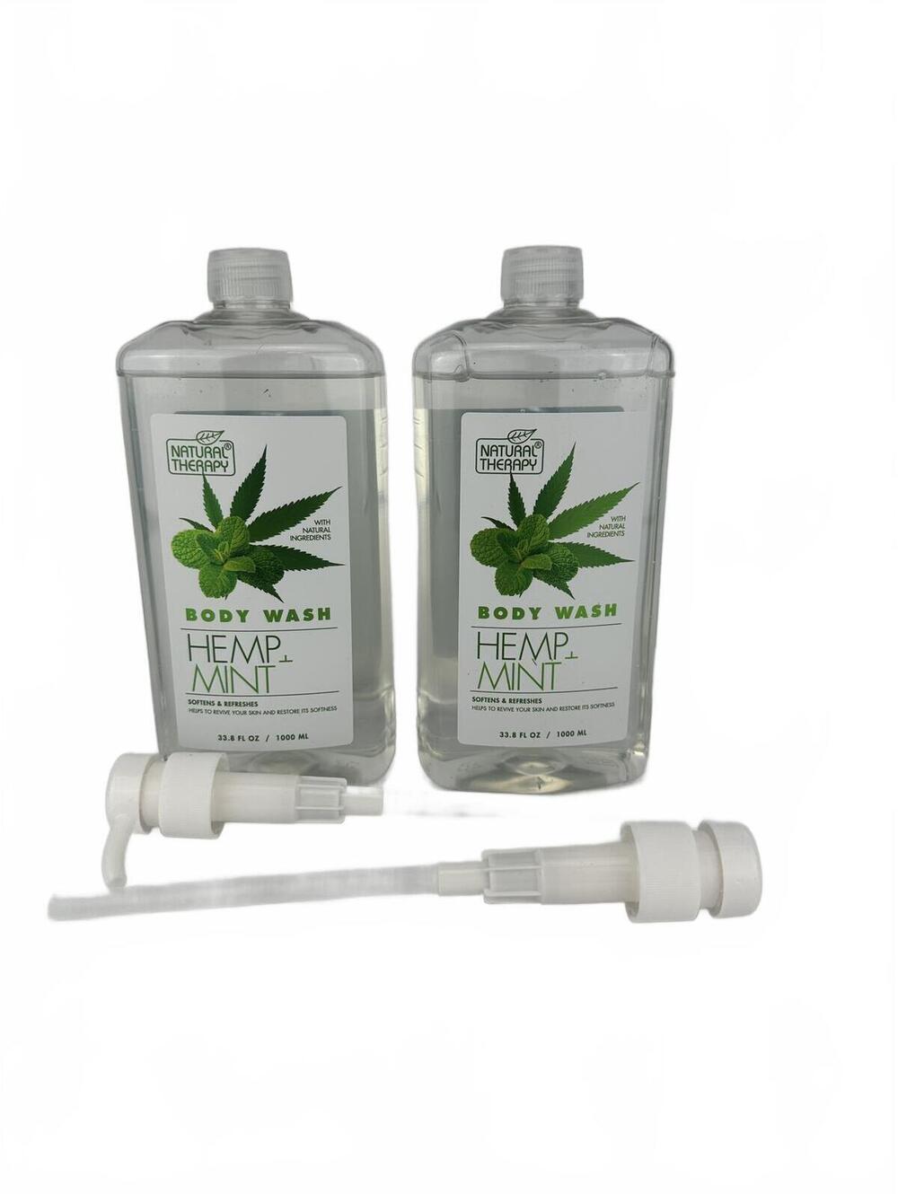 Natural Therapy Hemp + Mint Body Wash 1000ml Lot of 2 w/ Pumps NIB